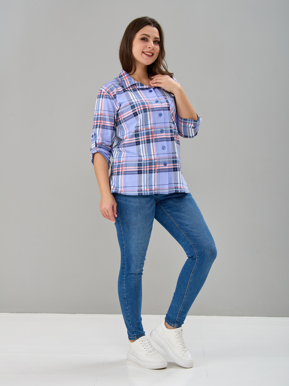 Рубашка Р-001/клетка-голубая
