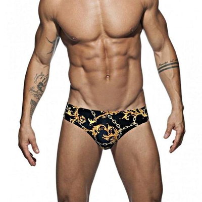 Черные мужские плавки с принтом в виде цепей и завитков (Размер: XXL) (Цвет: черный)