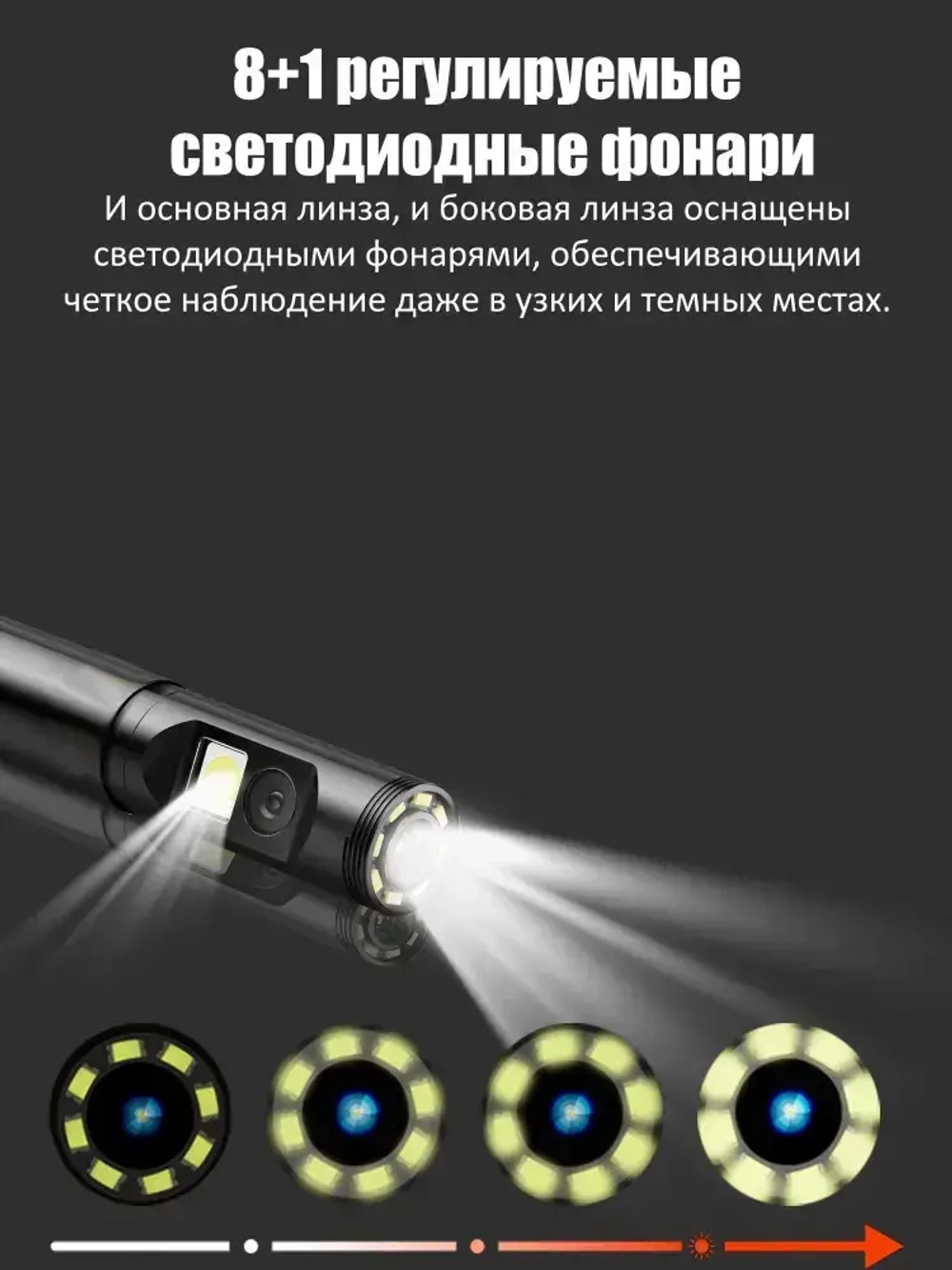 Промышленный эндоскоп HSTP P120 с двойной камерой 360 и IPS-экраном 4,5" IP68, 5 м кабель, многоязычный интерфейс