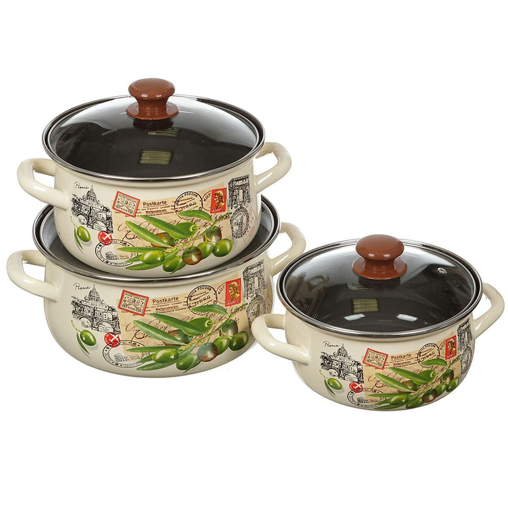 Набор эмалированной посуды 6 пр, кастрюли 2,3,4 л, Керчь, Римские каникулы - Экстра