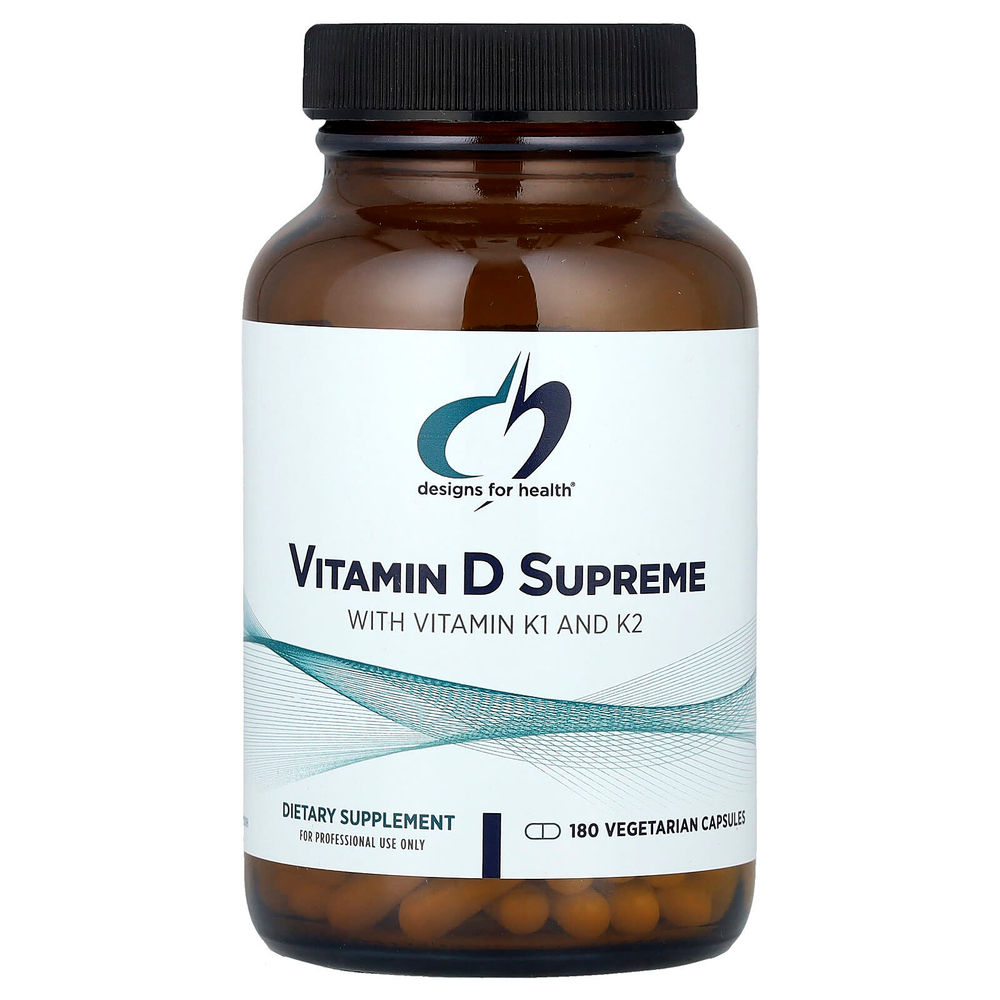 Designs For Health, Vitamin D Supreme с витаминами K1 и K2, 180 вегетарианских капсул