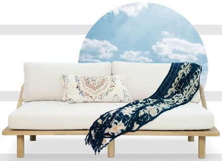 Диван деревянный трехместный с подушками Tagliamento Denmark, натуральный, льняной бежевый