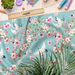 Ткань дюспо цветущая вишня и журавль