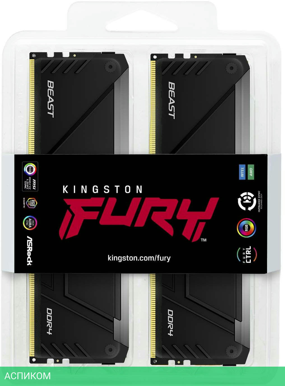Оперативная память Kingston Fury Beast Black DDR4 4x32GB RGB RTL Gaming ( KF436C18BB2AK4/128)