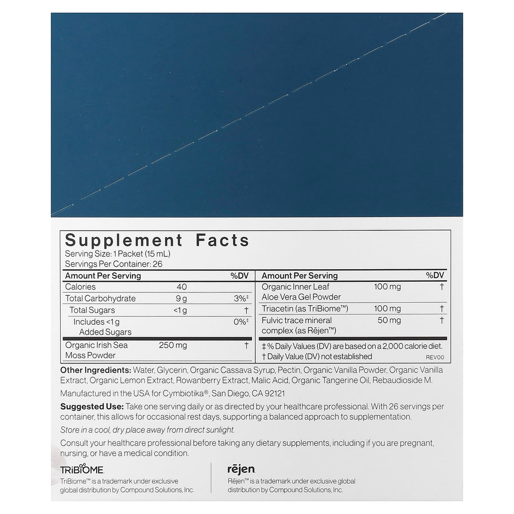 Cymbiotika, ирландский морской мох, лимон и ваниль, 26 пакетиков по 15 мл (0,5 жидк. унции)