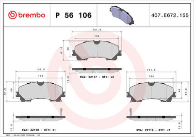 BREMBO - P56106-BRB - Brake Pad Set, disc brake