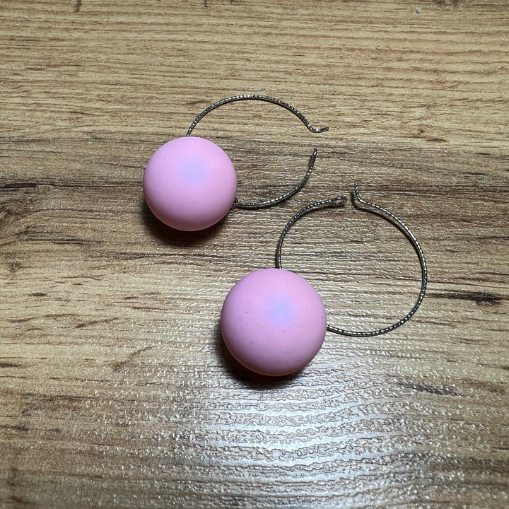 Серьги-кольца Шар 20 мм цвет розовый матовый с блеском металл серебристый