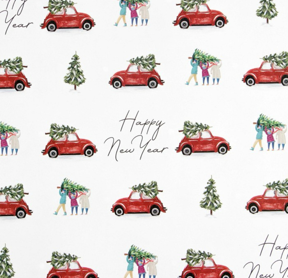 Бумага упаковочная глянцевая двухсторонняя «Новогодние машины», 70 × 100 см