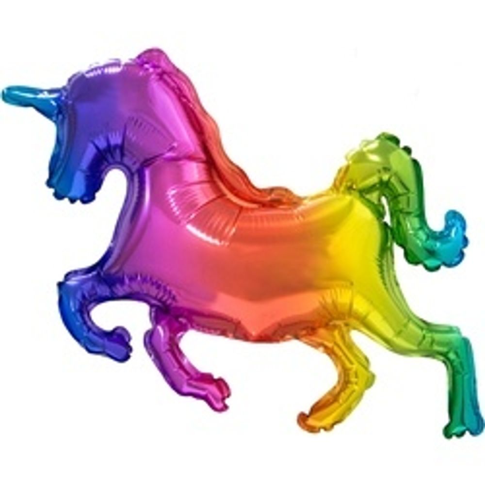 Шар с клапаном (16"/41 см) Мини-фигура, Сверкающий единорог, Радужный, Градиент
