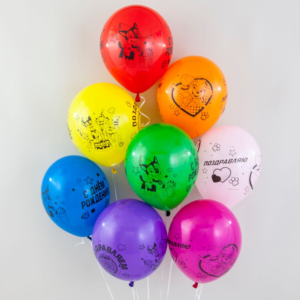 Шар (12''/30 см) Щенячий Патруль, Поздравляем!, Ассорти, пастель, 4 ст, 25 шт.