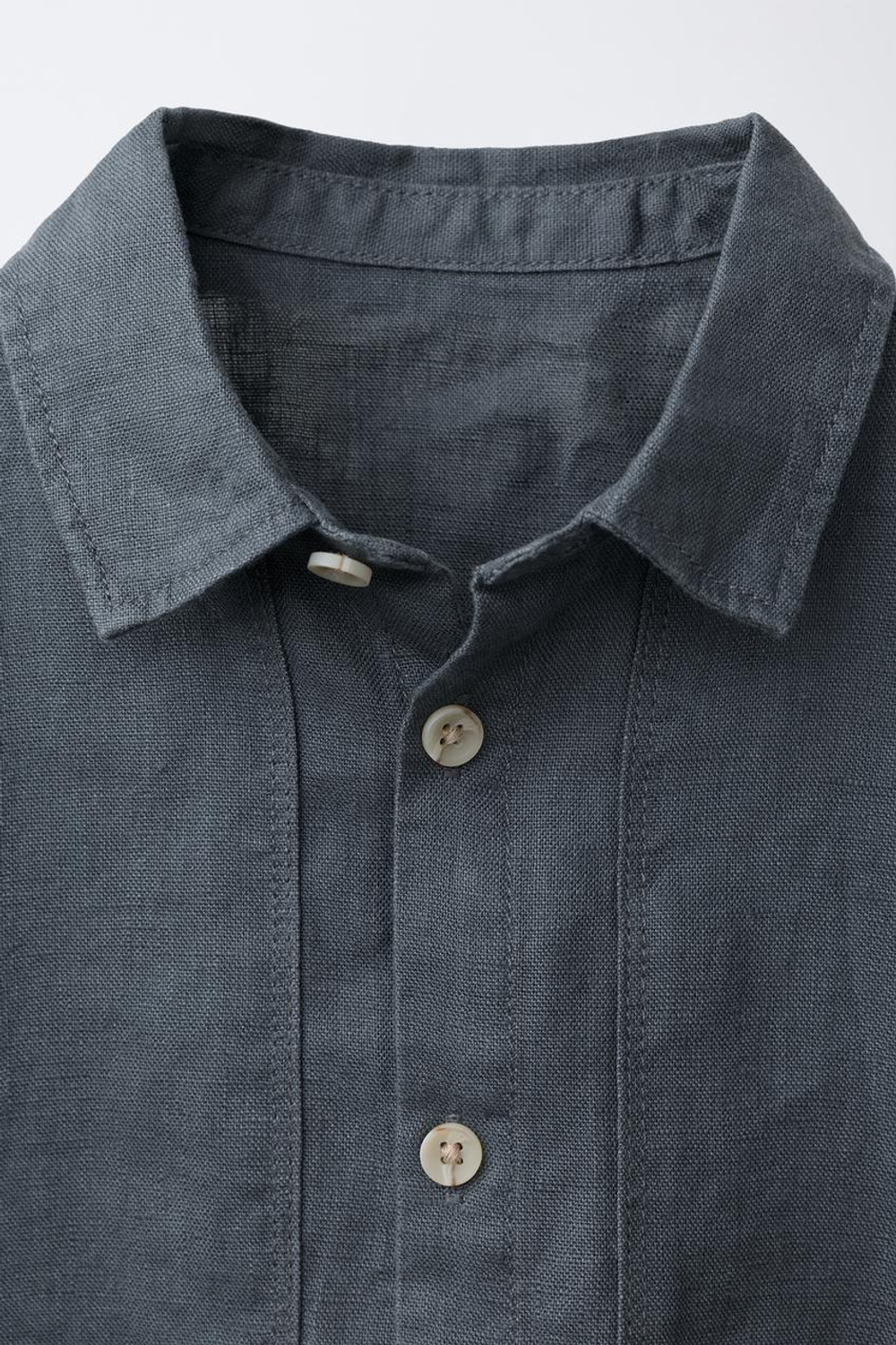 ZARA КУРТКА-РУБАШКА ИЗ 100% ЛЬНА, НЕФТЯНОЙ