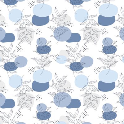 Синие абстрактные пятна и ветки с листьями