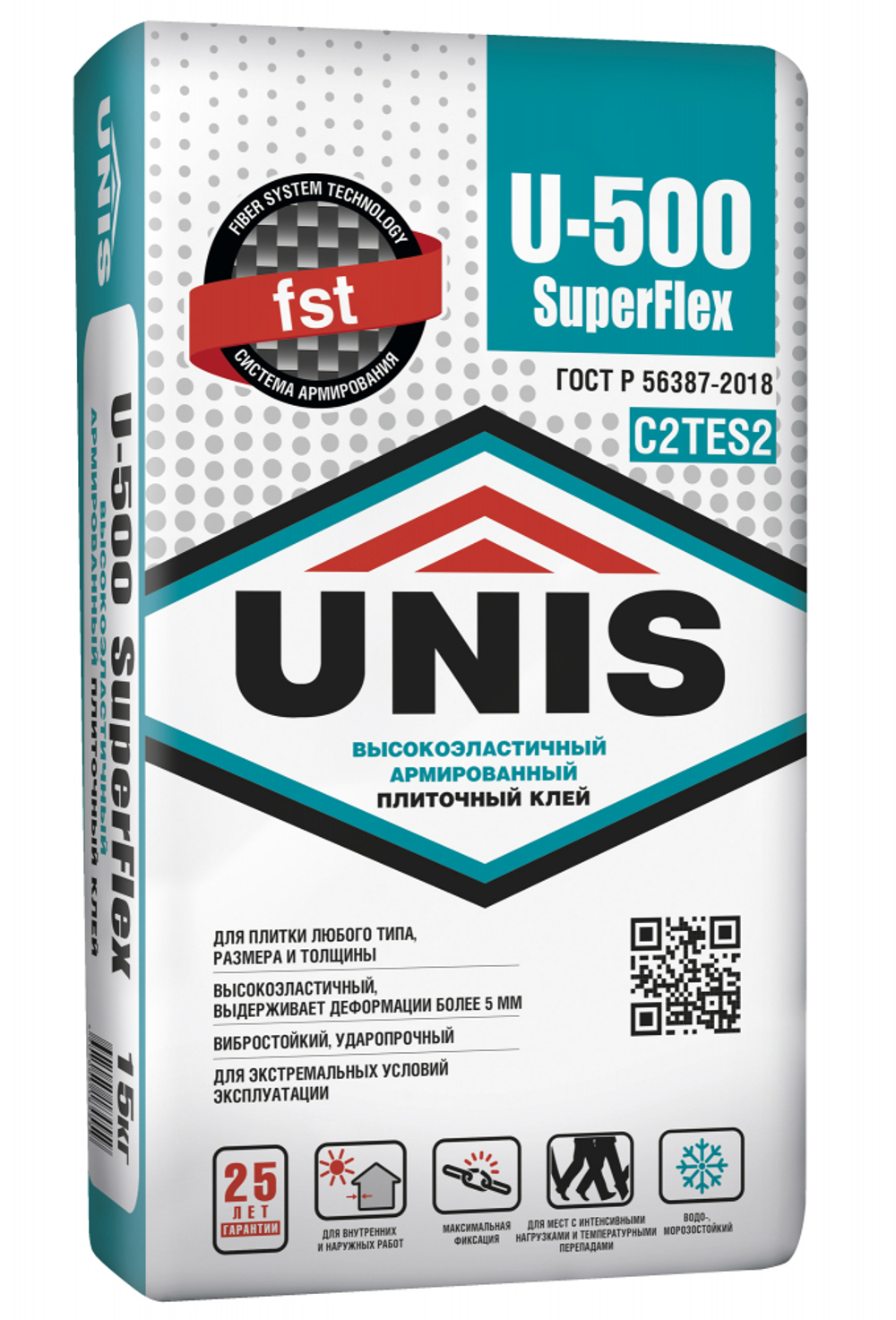 Клей UNIS U-500 UNIFLEX С2ТЕS эластичный для керамогранита макси формата  15 кг