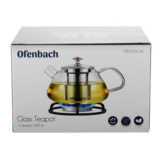 Стеклянный заварочный чайник 1 л. Ofenbach NB 100616L с ситечком