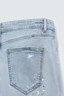 ZARA ДЖИНСЫ SKINNY FIT С ДЫРАМИ, ГОЛУБОЙ