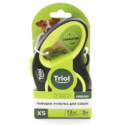 Поводок-рулетка для собак  Urban Neon XS, 3м до 12кг, лента, черный, Triol