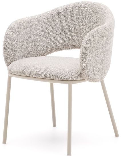 Стул Maina из плотной бежевой шенилловой ткани и стальными ножками бежевого цвета Испания la Forma