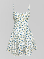 Платье ERS короткое на лямках в цветок с пышной юбкой