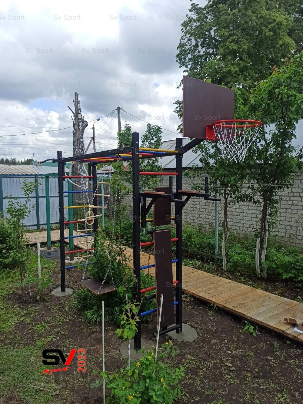 Монтаж уличной шведской стенки Sv Sport Рукоход (4 вертикальных столба)