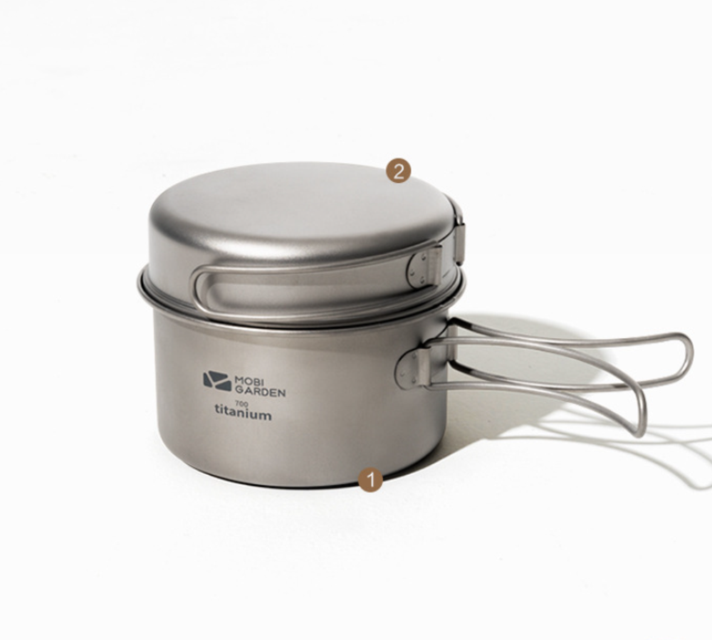 Котелок титановый 0,7 л с крышкой-сковородкой 0,3 л (Mobi Garden)