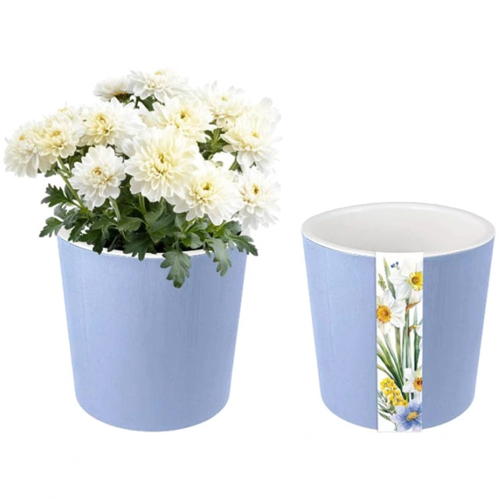 Горшок для цветов пластиковый 2,5л d-15,7см «Весенний сад» с дренажной вставкой голубой