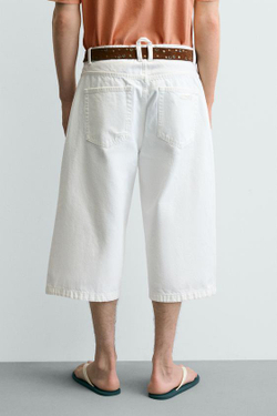 ZARA ШОРТЫ ИЗ ДЕНИМА RELAXED FIT С РАЗРЕЗАМИ, БЕЛЫЙ