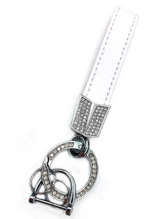 Брелок для ключей Кожа Хлястик (со стразами) X104-WT белый БЕЗ блесток
