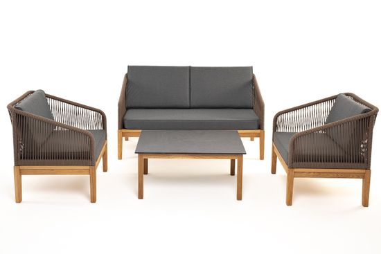 "Канны" лаунж-зона 4-местная из роупа со столиком "Канны" (серый гранит), основание дуб, роуп коричневый