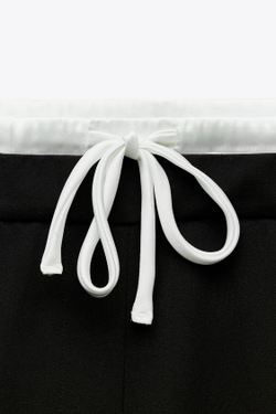 ZARA БРЮКИ WIDE LEG С ДВОЙНЫМ ПОЯСОМ, ЧЕРНЫЙ