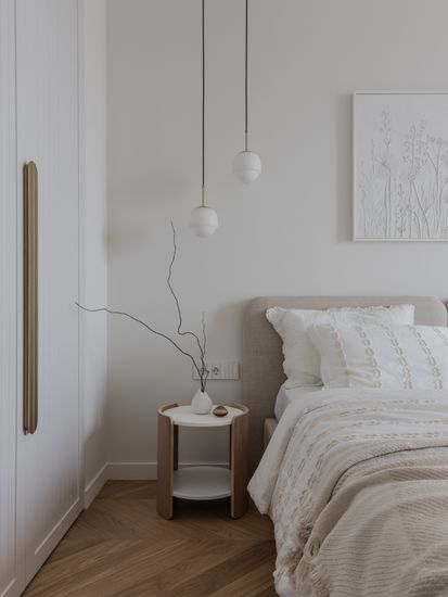 Столик Lagom D 43 см высота 45 см (белый, натуральный дуб)