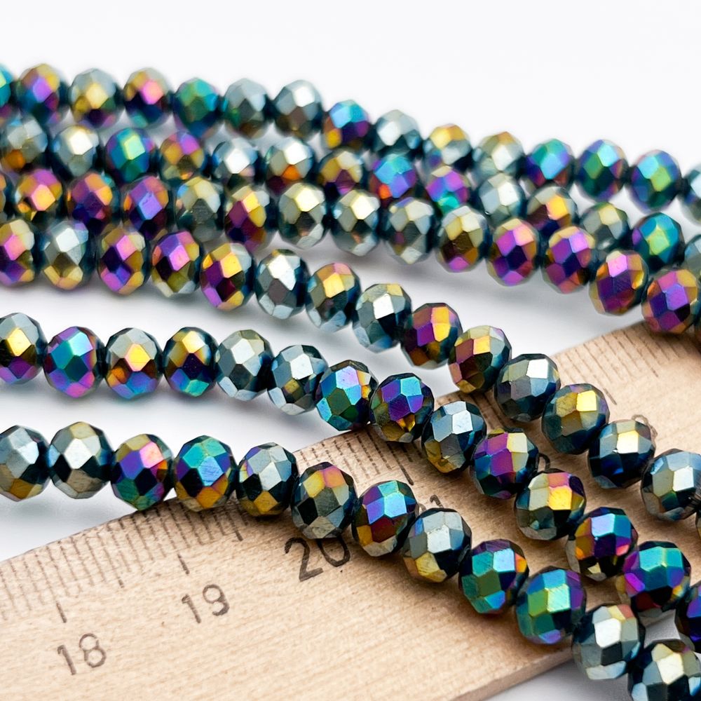 Бусины рондель с огранкой, стекло, цвет микс металлик, размер около 4,8*6 мм, цена за 38-39 шт (1/2 нити)