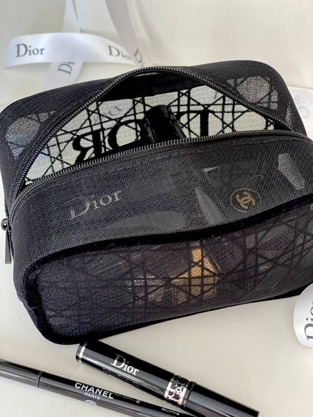 Косметичка Dior черная сетка