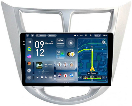 Магнитола для Hyundai Solaris 1 2010-2016 (рамка серебро) - Teyes CC4-PRO монитор 9.5" 2K QLED на Android 13, Snapdragon 778G, AI, CarPlay, DSP, 4G SIM-слот