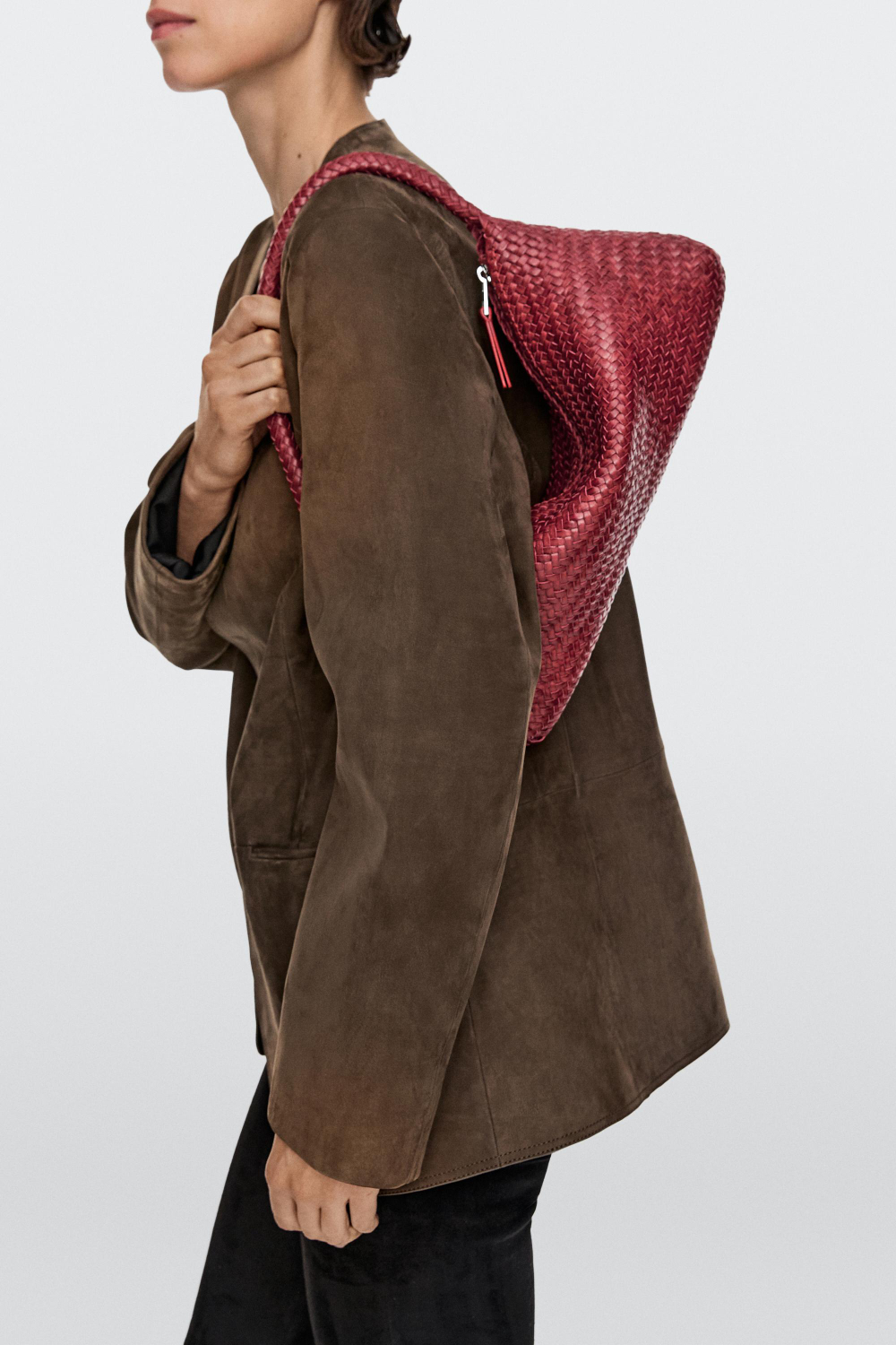 Massimo Dutti Сумка-круассан из плетеной кожи наппа, красный