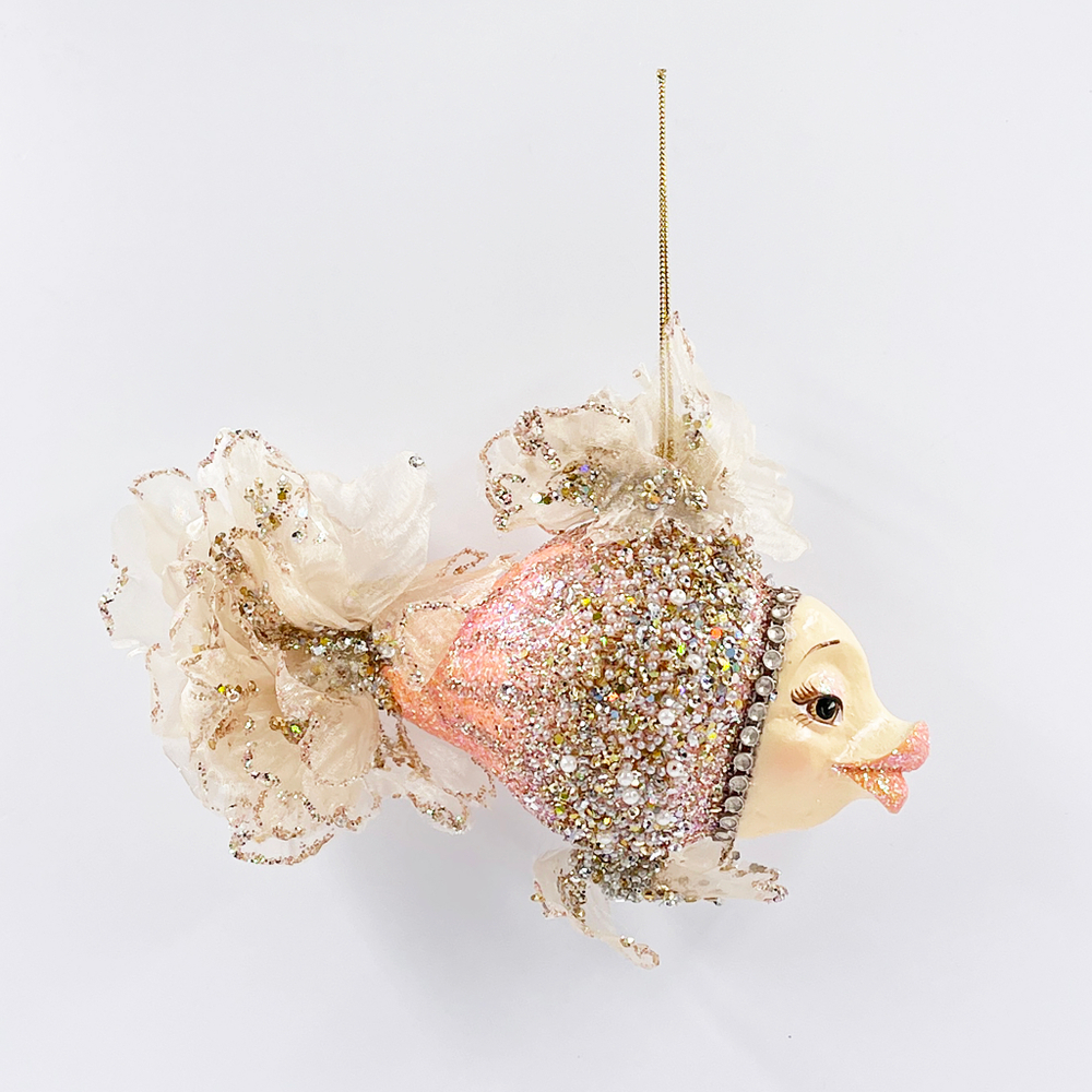 Елочная игрушка Рыба-бабочка 15х20см ChristmasDeLuxe коралловая с глиттером и бусинами