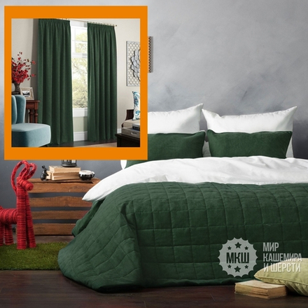 Готовые шторы и покрывало в комплекте СОФТТ (арт. BL10-021-16) - изумрудный