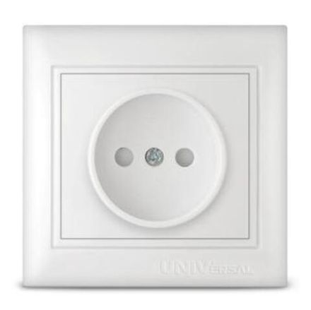 Розетка одноместная "UNIVersal" серия "Севиль" б/з, с/у, з/ш, 16А, 220В, белая (еврослот) (HU2127)
