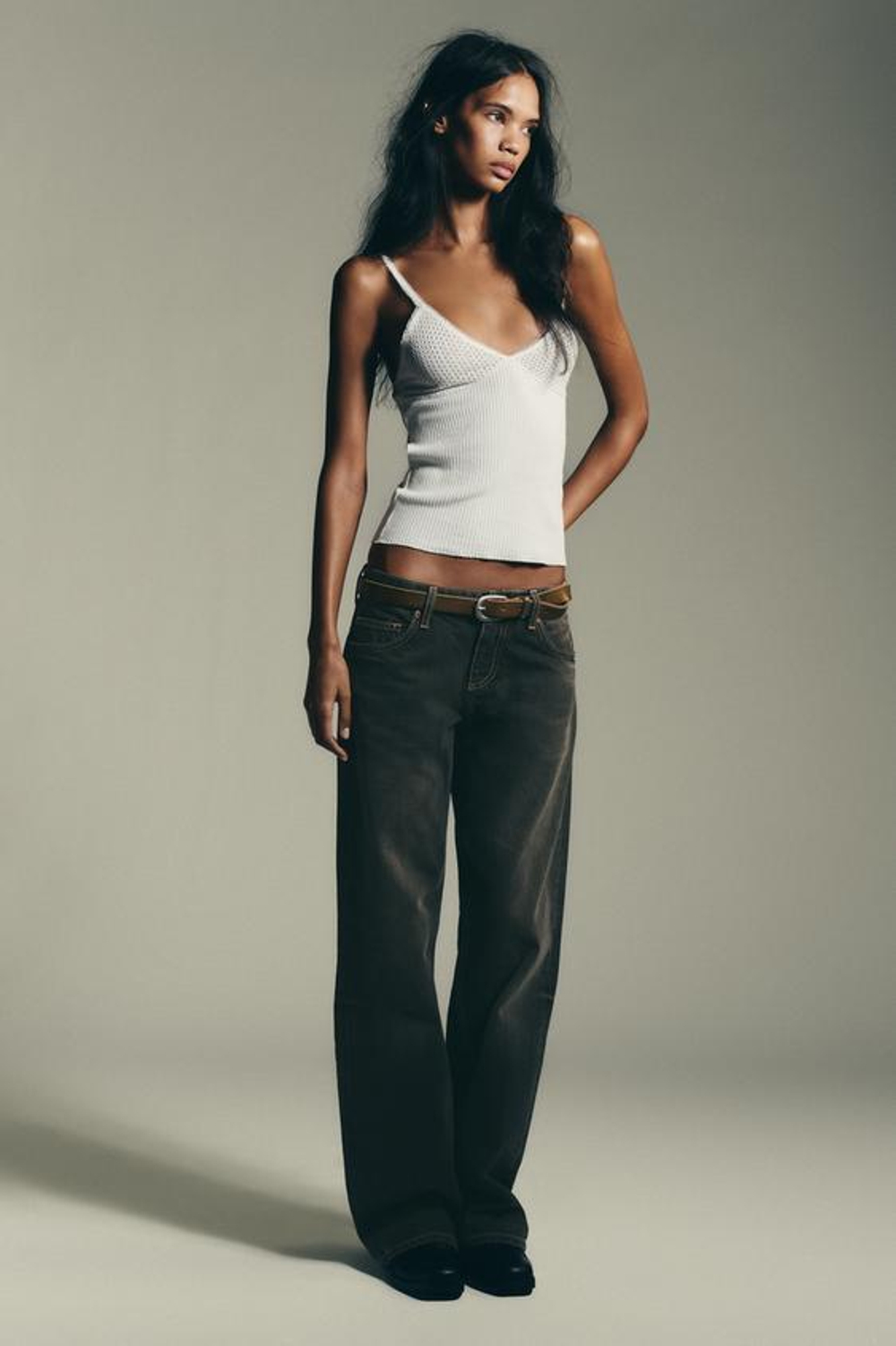 ZARA ДЖИНСЫ TRF WIDE-LEG С НИЗКОЙ ПОСАДКОЙ, КОРИЧНЕВЫЙ