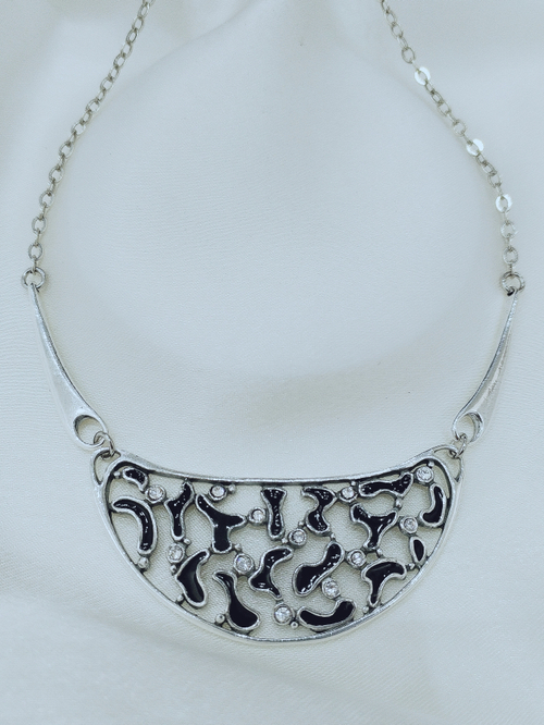 "Мозаика" ожерелье в серебряном покрытии из коллекции "Black & White" от Jenavi с замком карабин