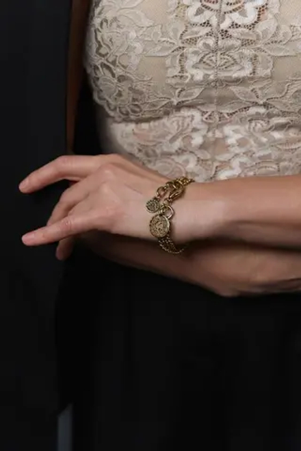 Браслет монета этника на многослойной цепочке ролло, оттенок золото антик