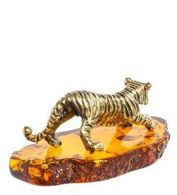 Народные промыслы AM-1349 Фигурка «Тигр» (латунь, янтарь)
