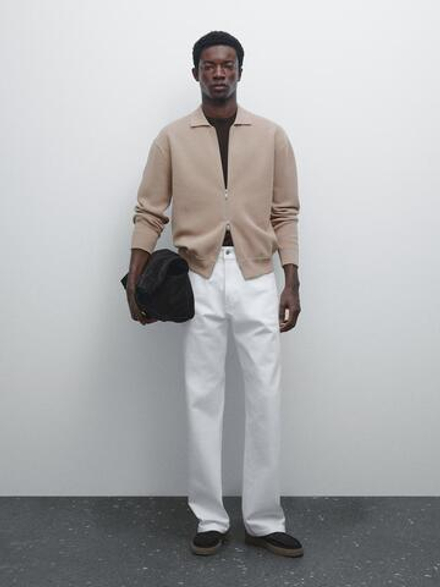 Massimo Dutti Кардиган из смесового хлопка с застежкой-молнией, норка