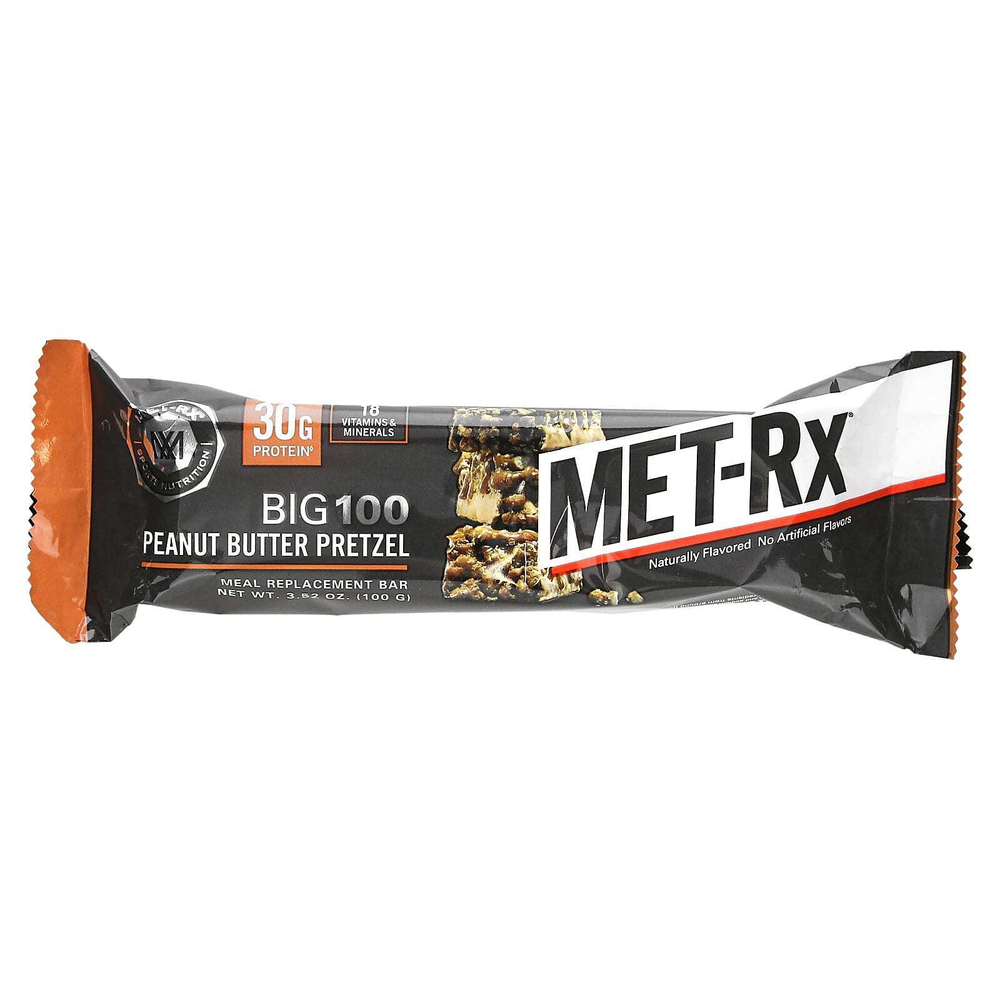 MET-Rx, Big 100, батончик-заменитель еды, крендель с арахисовой пастой, 9 батончиков, 100 г (3,52 унции)
