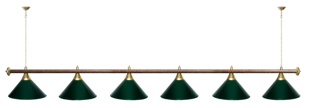 Лампа STARTBILLIARDS 6 пл. (плафоны зеленые,штанга золотая,фурнитура золото)