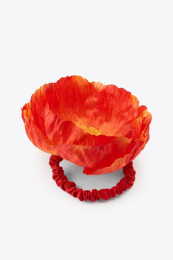 ZARA РЕЗИНКА ДЛЯ ВОЛОС С БОЛЬШИМ ЦВЕТКОМ, КРАСНО-ОРАНЖЕВЫЙ