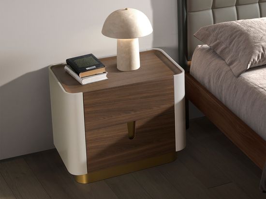 Прикроватная тумбочка 7187 из ореха и лака бежевого цвета Испания