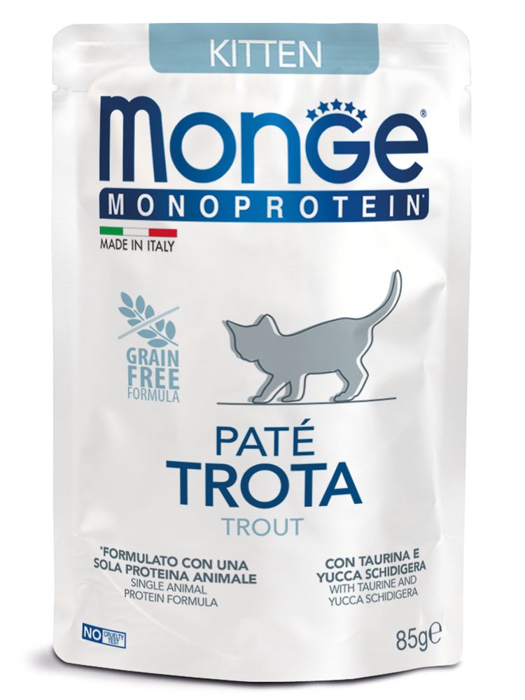 Влажный корм Monge Cat Natural Monoprotein для котят и беременных кошек, из форели, паучи 85 г Влажный корм Monge Cat Natural Monoprotein для котят и беременных кошек, из форели, паучи 85 г