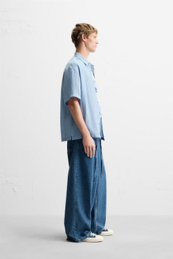 ZARA РУБАШКА ИЗ РЕЛЬЕФНОЙ ТКАНИ, СИНИЙ