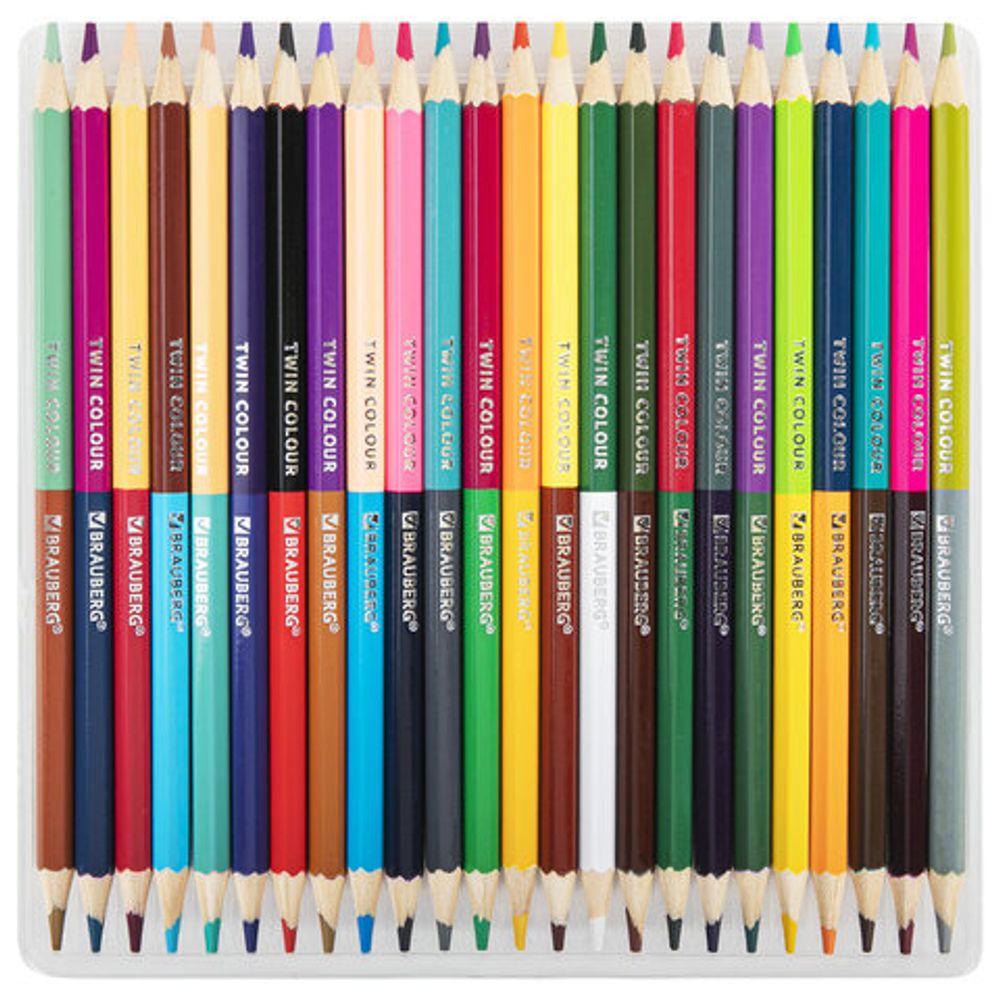 Карандаши цветные мягкие двусторонние BRAUBERG PREMIUM TWIN COLOUR, 24 штуки, 48 цветов, 181875