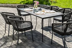 "Малага" обеденная группа на 6 персон со стульями "Марсель", каркас темно-серый, роуп темно-серый